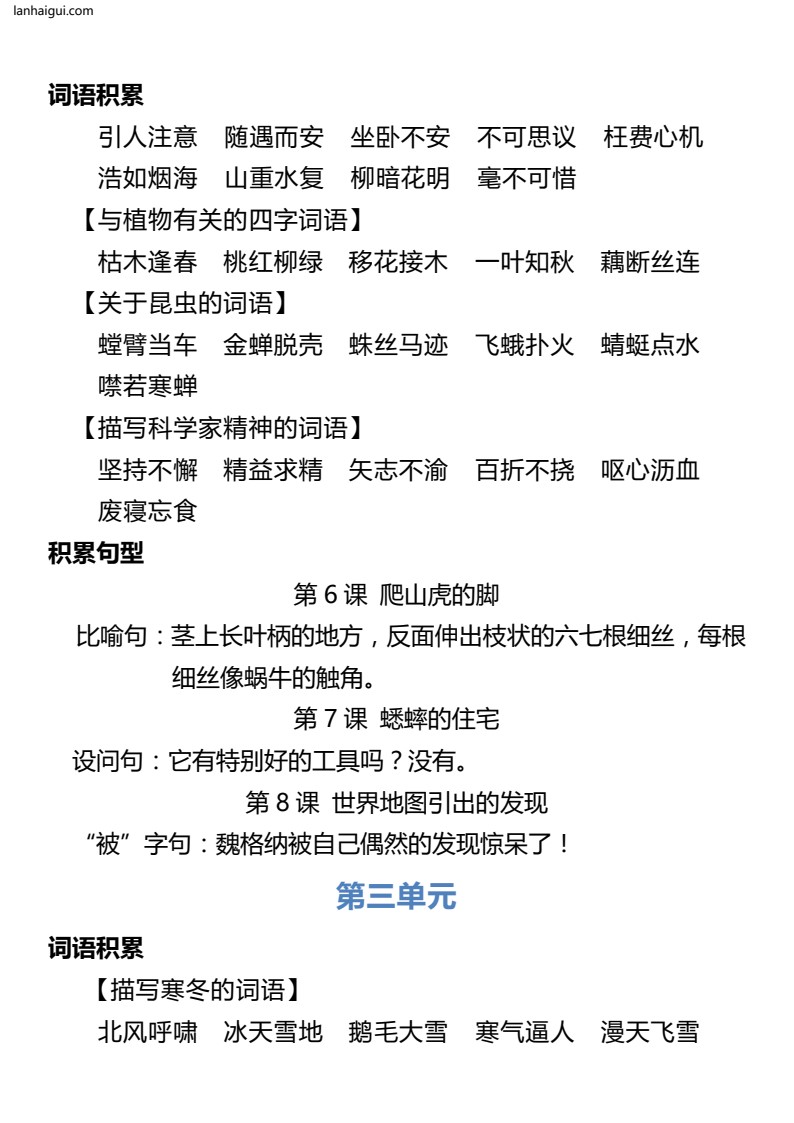 4年级语文上册词语归类积累 课文佳句汇总(lanhaigui.com)_03